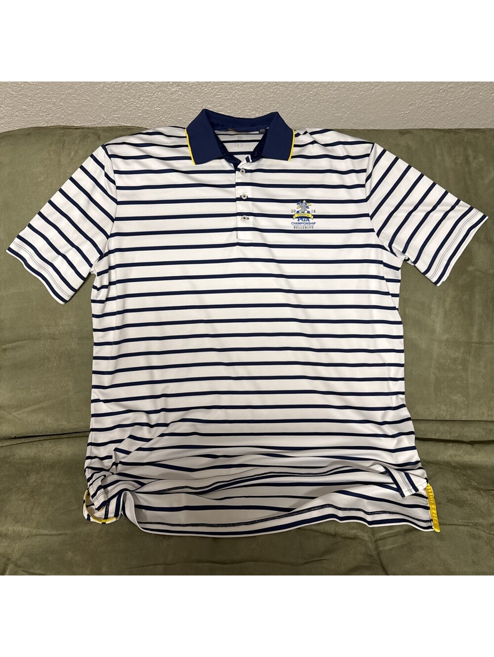 Polo Golf Ralph Lauren Shirt White Navy Stripe Bellerive 100th PGA Tech Sz XXL